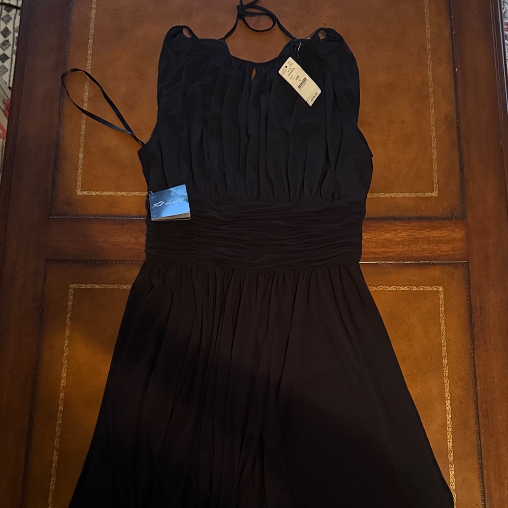 White House Black Market Black Pleated Waist Evening Dress